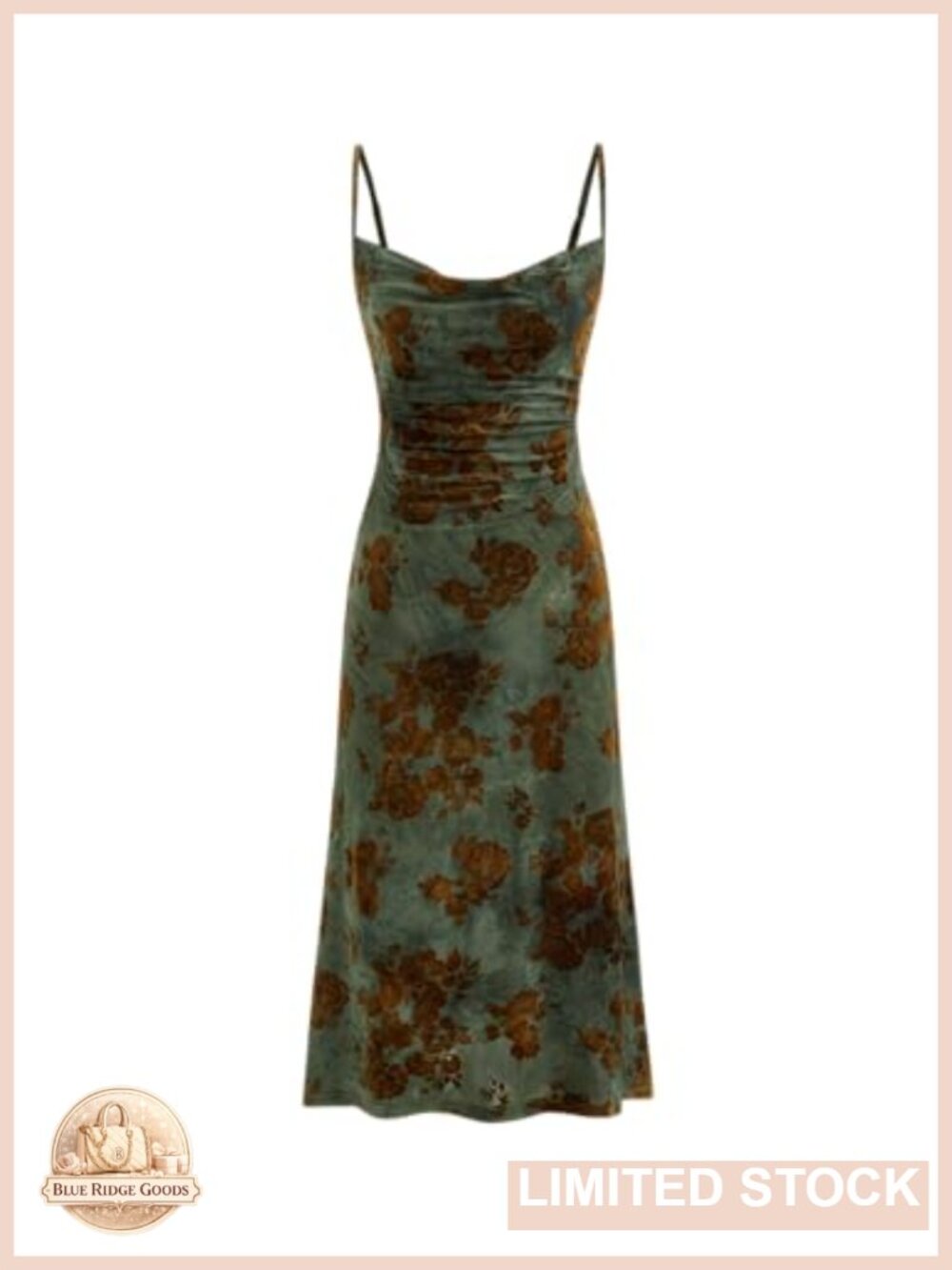 Velvet Floral Sleeveless Midi Dress Cowl Neck Wedding Guest